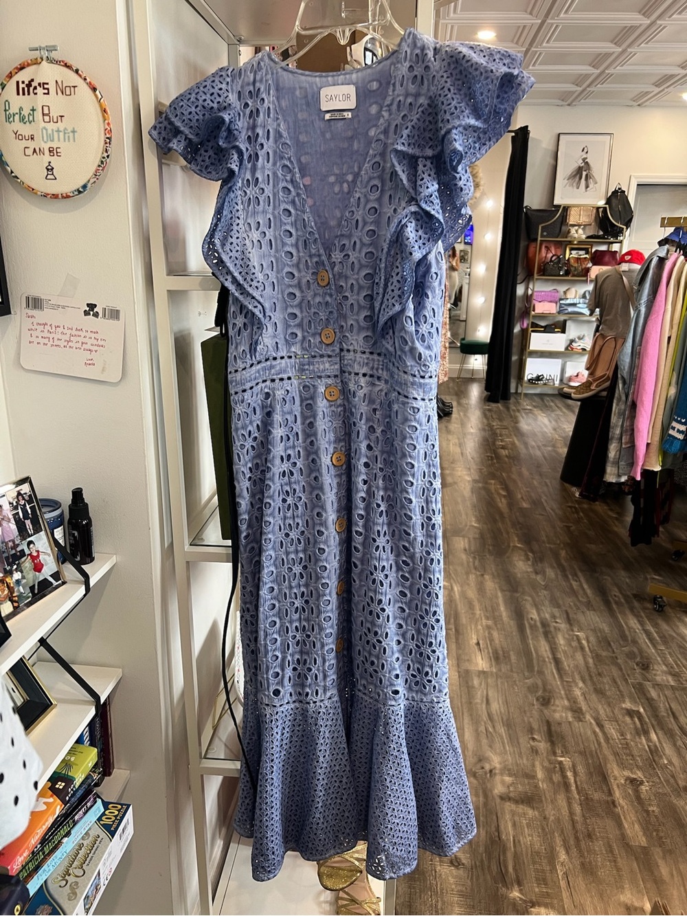 SAYLOR Periwinkle Eyelet Ruffle Maxi Dress